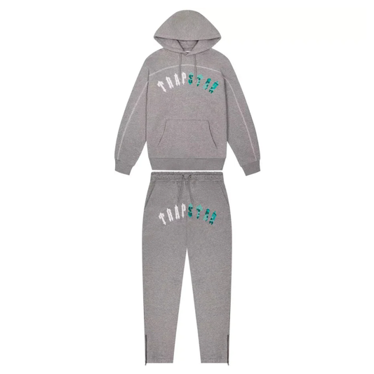 Grey & Sea Blue Arch Chenille Hooded Tracksuit